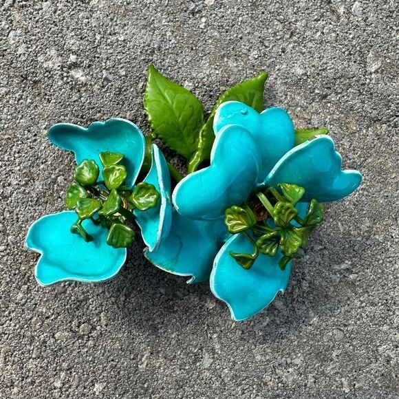 Vintage Enamel Flower Brooch Pin Turquoise Multicolor Retro Unisex Adjustable - Picture 4 of 9